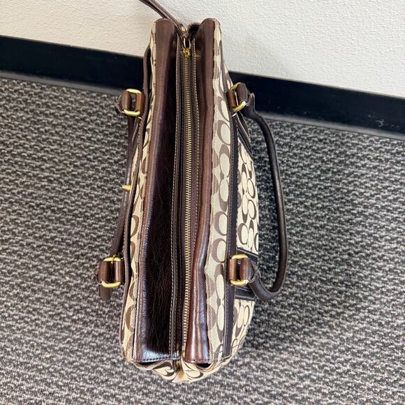 Coach Hampton Turnlock Shoulder Handbag w/Signature Brown Leather Canvas 15”x11” - Picture 6 of 16